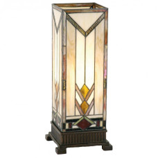 Stolní lampa Tiffany Pleuntje béžovo žlutá art deco ve tvaru hranolu – 18x18x45 cm