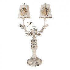 Béžová stolní lampa s okrasnými ptáčky a květinami s patinou – 39x21x74 cm