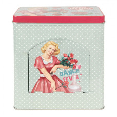 Plechová zelená úložná krabička s bílými puntíky Dance Fever – 16x10x19 cm