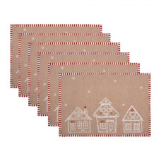 Sada 6 bavlněných prostírání s motivem perníkových domečků Gingerbread Bliss – 48x33 cm