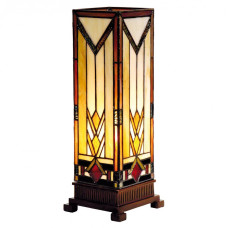 Stolní lampa Tiffany ve tvaru krádru s dřevěným podstavcem ve stylu Art Deco – 12x12x35 cm
