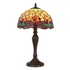 Dřevěná stolní lampa Tiffany s červenými vážkami Butterfly– 30x53 cm