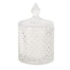 Transparentní skleněná nádoba na bonbony s víkem s broušeným povrchem Romejin XS – 8x13 cm