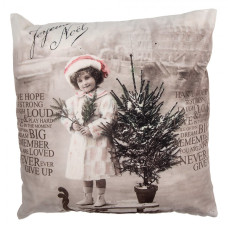 Vánoční povlak na polštář s vintage motivem holčička u stromečku – 45x45 cm