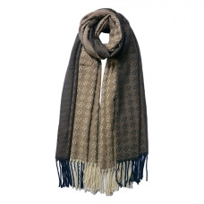Dámská šedo-béžová zimní šála v luxusním monogram stylu – 65x180 cm