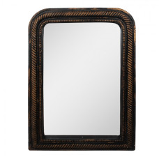 Velké zrcadlo ve zlato-černém rámu s patinou se zaoblenými horními rohy – 77x6x109 cm