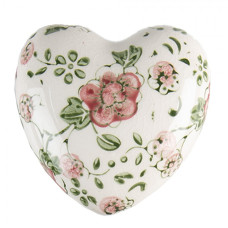 Keramické dekorační srdce s růžovými květy Lys M – 8x4 cm