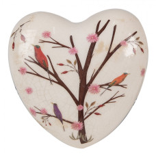 Béžová keramická dekorace srdce šípky a ptáčky Satin – 12x12x4 cm