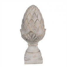 Šedá dekorace šiška na podstavci s ornamenty ve tvaru lístků Pine L – 17x39 cm