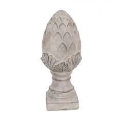 Šedá dekorace šiška na podstavci s ornamenty ve tvaru lístků Pine M – 14x33 cm