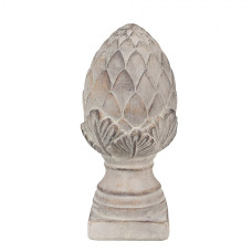 Šedá dekorace šiška na podstavci s ornamenty ve tvaru lístků Pine S – 12x26 cm
