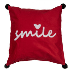 Červený povlak na polštář s nápisem Smile – 45x45 cm