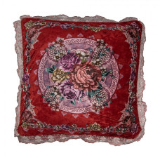 Červený povlak na polštář s květinovým motivem a krajkou Geertruida – 55x55 cm