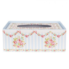 Modrý pruhovaný hliníkový box na kapesníčky s květinovým vzorem – 23x13x10 cm