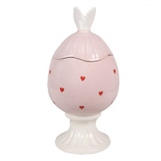 Růžová keramická nádoba s víčkem ve tvaru velikonočního vajíčka – 13x25 cm