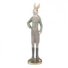 Zeleno-šedá figurka elegantní zajíc ve fraku s fiží M – 40 cm