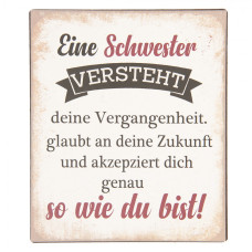 Béžová nástěnná kovová cedule Schwester – 13x15 cm