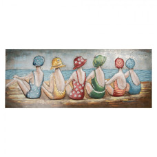 Kovový obraz na zeď s reliéfem šest dívek na pláži Riviera – 150x60 cm