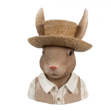 Dekorace busta králíka farmáře s kloboukem – 15x15x25 cm
