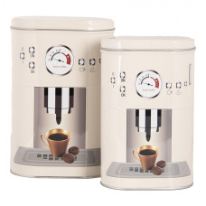 Béžová plechová dóza na kávu Coffee machine – 20x13x9 / 18x11x7 cm
