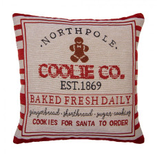 Béžovo-červený vánoční povlak na polštář vintage reklama na North Pole Bakery – 44x44 cm