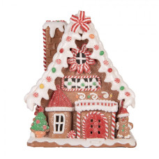 Vánoční dekorace s LED světýlky pocukrovaný perníkový domeček – 13x13x18 cm
