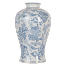 Keramická váza v čínském stylu s modrým dekorem s ptáčkem Jeltje II – 17x32 cm