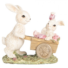 Velikonoční dekorace dva zajíčci s trakařem a tulipány – 14x7x12 cm