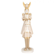 Dekorace elegantní zajíc v béžové uniformě se zlatým bubínkem Zwerkblaf – 47 cm