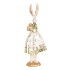 Dekorace ve vintage stylu zaječice hospodyně v zelenobílých šatech s patinou – 12x9x33 cm