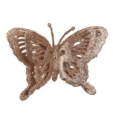 Dekorace bronzový motýl s třpytkami – 12x2x9 cm