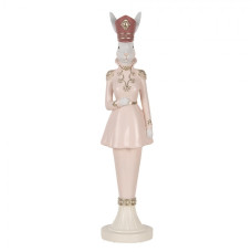 Růžová figurka elegantní zajíc ve vojenském kabátku s čepicí L – 44 cm