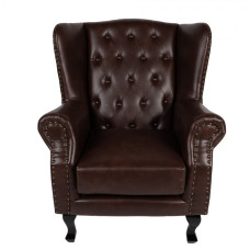 Hnědé koženkové křeslo ve stylu Chesterfield – 82x74x102 cm
