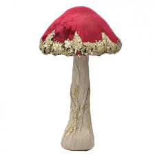 Dekorace houba s červeným sametovým kloboukem Ollie IX – 17x29 cm