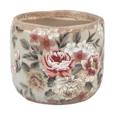 Květináč s šedou glazurou a květy Masselin XS – 8x7 cm