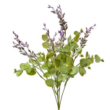 Umělá rostlina fialová rozkvetlá větvička s lístky – 51 cm