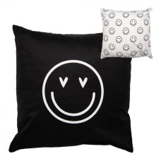 Černo-bílý povlak na polštář se zamilovanými smajlíky Happy and Smile – 45x45 cm