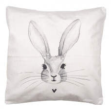 Béžový povlak na polštář s šedým králíčkem Rustic Bunny – 45x45 cm