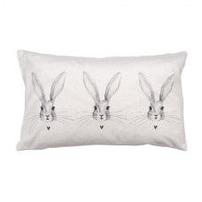Béžový obdélníkový povlak na polštář s šedými králíčky Rustic Bunny – 30x50 cm