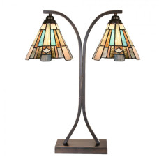 Modro-béžová stolní lampa Tiffany na 2 žárovky Bart – 48x19x57 cm