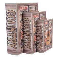 Sada 3 ks úložných boxů ve tvaru knihy s country motivem – 27x22 cm / 22x17 cm / 17x12 cm