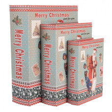Sada 3 ks úložných boxů ve tvaru knihy s vánočním motivem a nápisem Merry Christmas – 27x22 cm / 22x17 cm / 17x12 cm