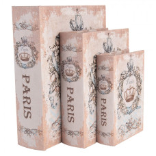 Sada 3 ks úložných boxů ve tvaru knihy v pastelových barvách s nápisem Paris – 27x22 cm / 22x17 cm / 17x12 cm