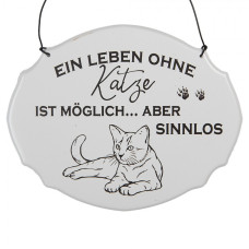 Bílá závěsná kovová cedule Katze 18x15 cm