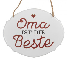Bílá závěsná kovová cedule Oma ist die Best 18x15 cm