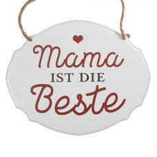 Bílá závěsná kovová cedule Mama ist die Best 18x15 cm