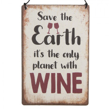 Béžová kovová cedule s patinou Planet with Wine 10x15 cm