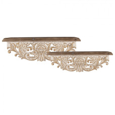 Dřevěné poličky béžové se zlatou patinou (set 2 ks) Geerdine – 70x18x22 / 60x14x19 cm