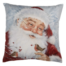 Vánoční povlak na polštář se Santa Clausem v brýlích a ptáčkem – 45x45 cm