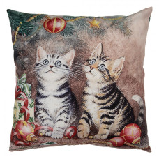 Vánoční povlak na polštář s koťátky pod vánočním stromečkem – 45x45 cm